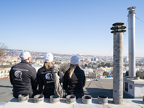 Chimney sweeps on a roof in Vienna