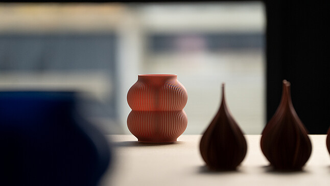 3D-printed vases on a table