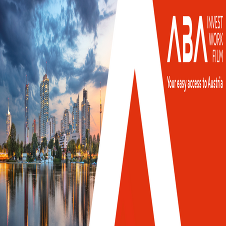 Logo of the Austrian Business Agency and a view of Vienna